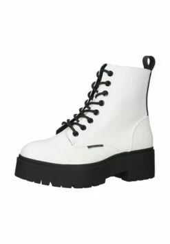 BULLBOXER Lederimitat Stiefelette Weiß/ Schwarz